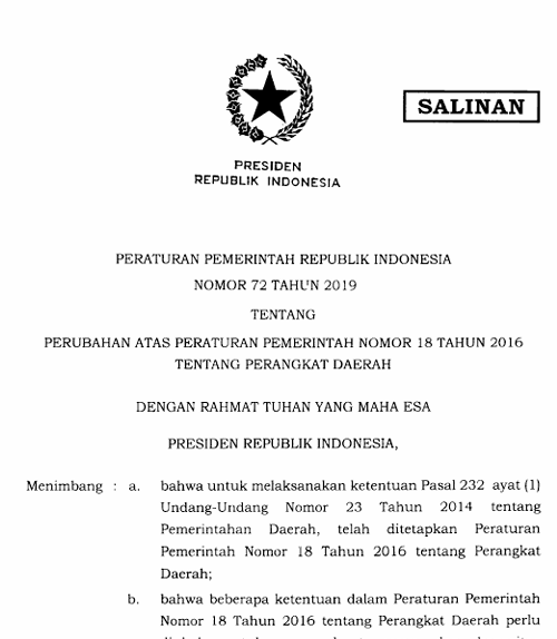 Cover Perubahan atas Peraturan Pemerintah Nomor 18 Tahun 2016 tentang Perangkat Daerah