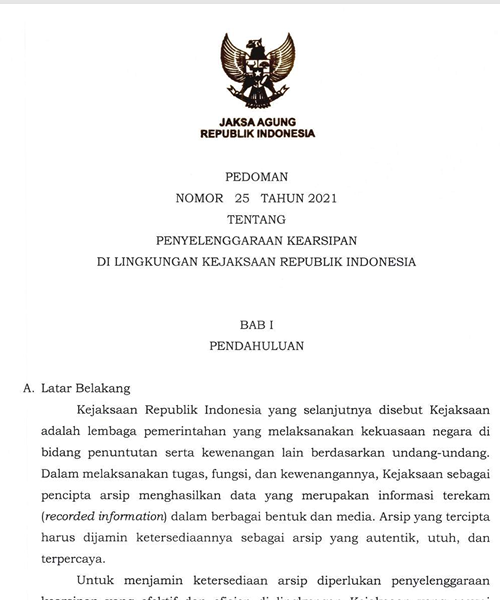Cover Penyenggaraan Kearsipan di Lingkungan Kejaksaan Republik Indonesia