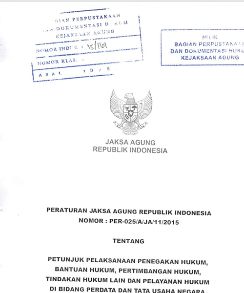 Cover PETUNJUK PELAKSANAAN PENEGAKAN HUKUM, BANTUAN HUKUM, PERTIMBANGAN HUKUM, TINDAKAN HUKUM LAIN DAN PELAYANAN HUKUM DI BIDANG PERDATA DAN TATA USAHA NEGARA