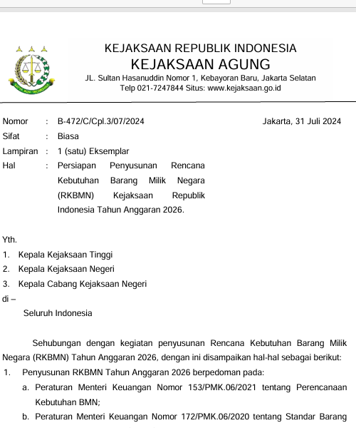 Cover PERSIAPAN RENCANA PENYUSUNAN KEBUTUHAN BARANG MILIK NEGARA (RKBMN) KEJAKSAAN RI TA 2023
