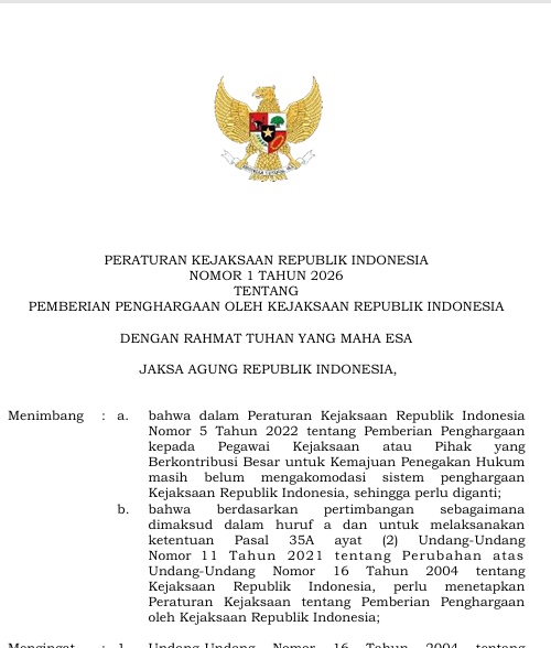 Cover PEMBERIAN PENGHARGAAN OLEH KEJAKSAAN REPUBLIK INDONESIA