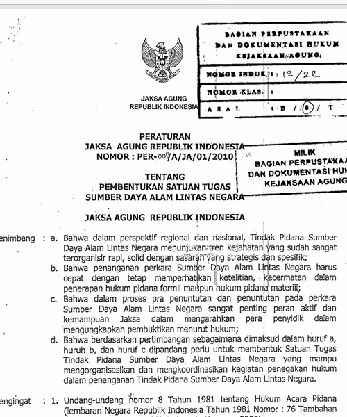 Cover PEMBENTUKAN SATUAN TUGAS SUMBER DAYA ALAM LINTAS NEGARA