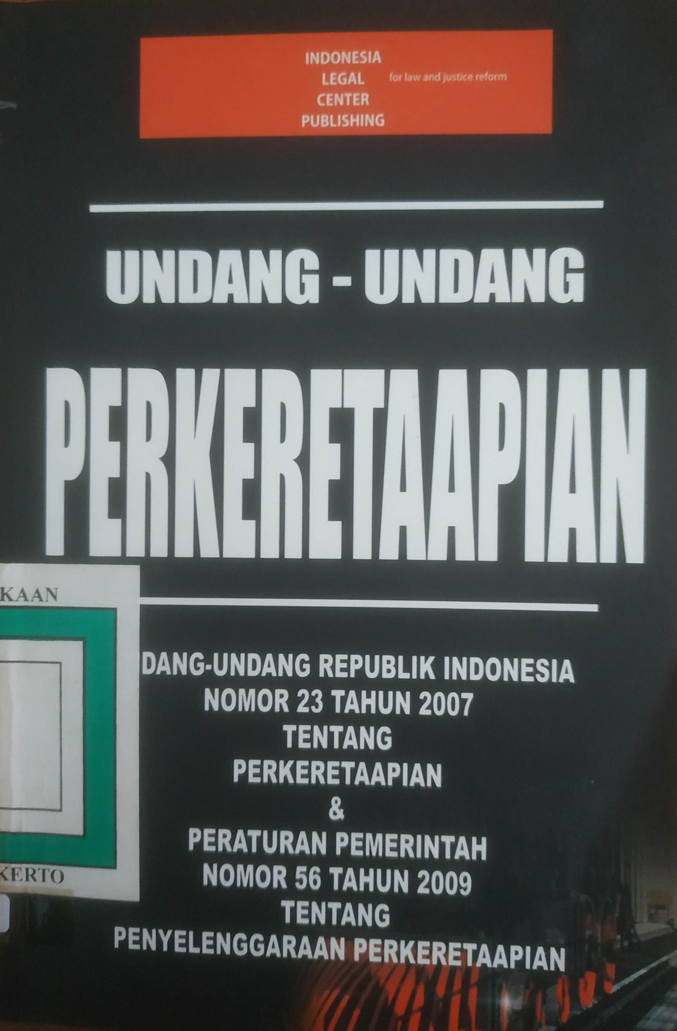 Cover UU RI No. 23 tahun 2007 tentang Perkeretapian