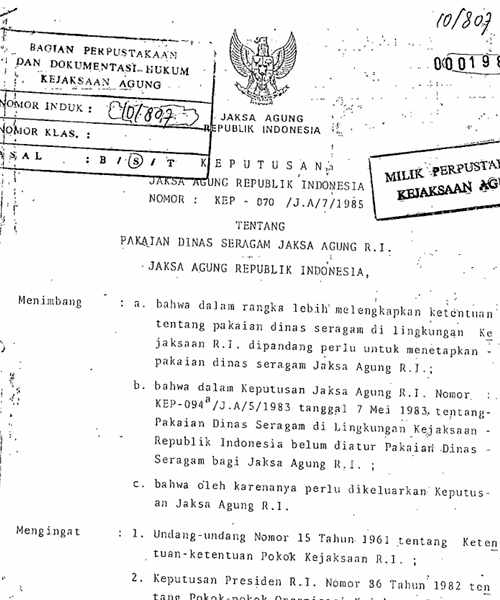 Cover PAKAIAN DINAS SERAGAM JAKSA AGUNG R.I.