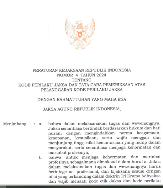 Cover Kode Perilaku Jaksa dan Tata Cara Pemeriksaan Atas Pelanggaran Kode Perilaku Jaksa