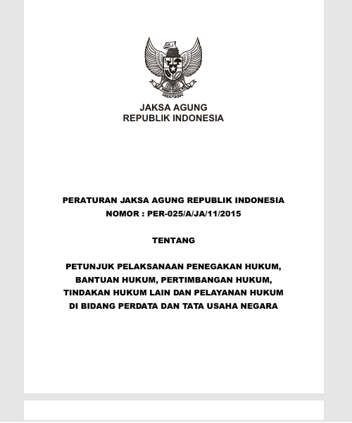 Cover PETUNJUK PELAKSANAAN PENEGAKAN HUKUM, BANTUAN HUKUM, PERTIMBANGAN HUKUM, TINDAKAN HUKUM LAIN DAN PELAYANAN HUKUM DI BIDANG PERDATA DAN TUN