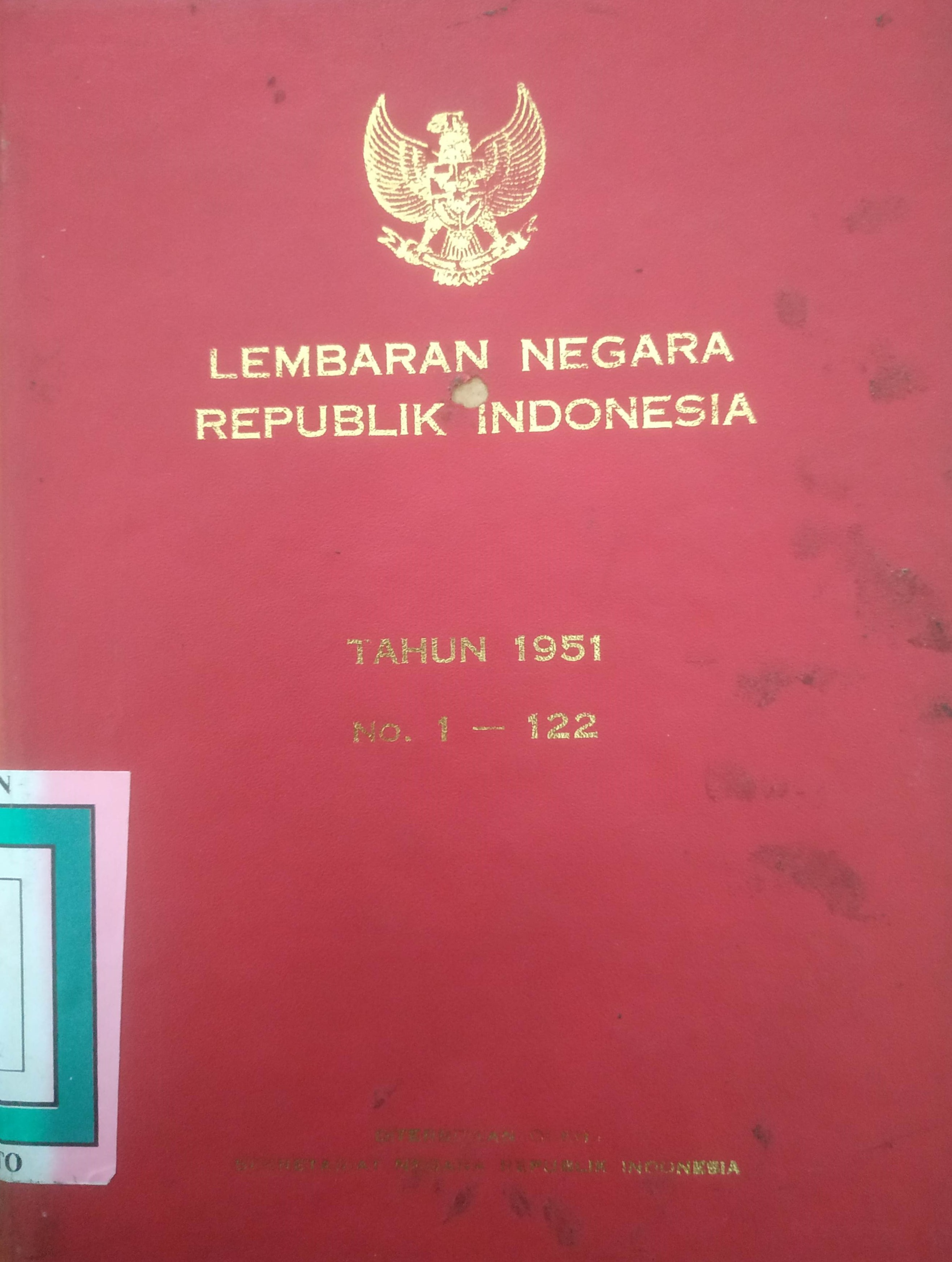 Cover Lembaran Negara Republik Indonesia Tahun 1951 No. 1 – 122