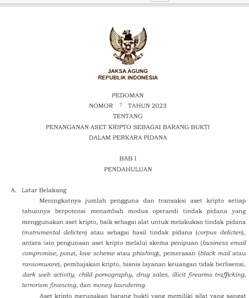 Cover Penanganan Aset Kripto Sebagai Barang Bukti Dalam Perkara Pidana