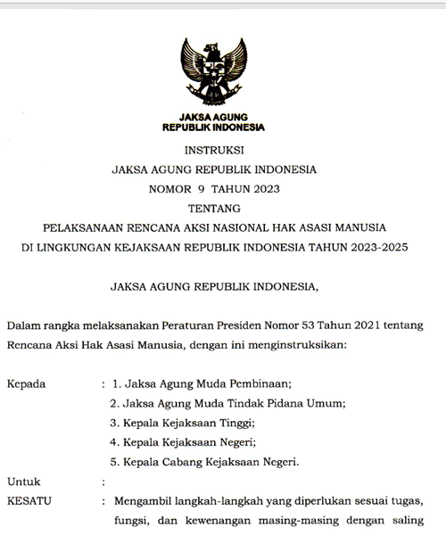 Cover PELAKSANAAN RENCANA AKSI NASIONAL HAK ASASI MANUSIA DI LINGKUNGAN KEJAKSAAN REPUBLIK INDONESIA TAHUN 2023-2025