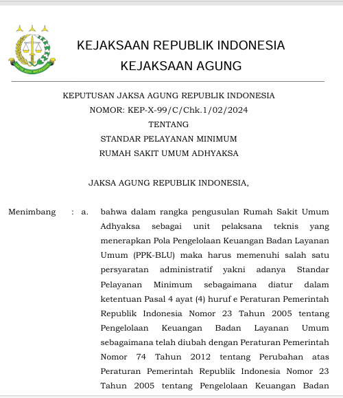 Cover STANDAR PELAYANAN MINIMUM RUMAH SAKIT UMUM ADHYAKSA