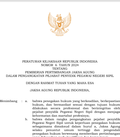 Cover Pemberian Pertimbangan Jaksa Agung Dalam Pengangkatan Pejabat Penyidik Pegawai Negeri Sipil