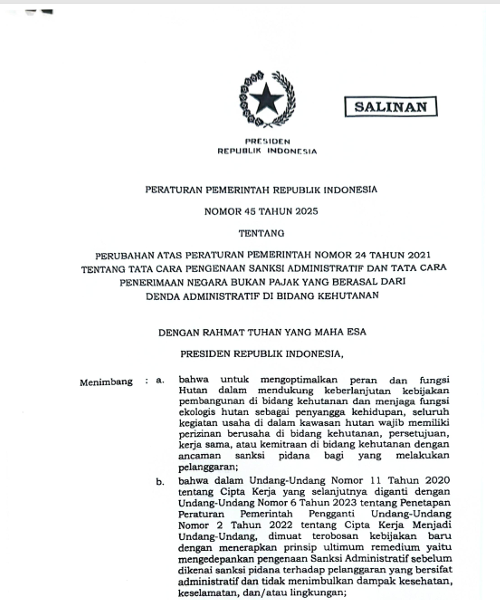 Cover Perubahan atas Peraturan Pemerintah Nomor 24 Tahun 2021 tentang Tata Cara Pengenaan Sanksi Administratif dan Tata Cara Penerimaan Negara Bukan Pajak yang Berasal dari Denda Ad