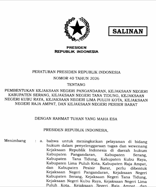 Cover Pembentukan Kejaksaan Negeri Pangandaran, Kejaksaan Negeri Kabupaten Serang, Kejaksaan Negeri Tana Tidung, Kejaksaan Negeri Kubu Raya, Kejaksaan Negeri Lima Puluh Kota, Kej