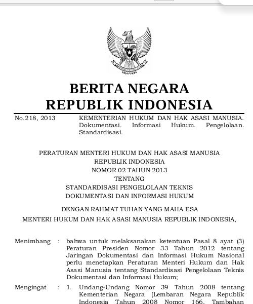 Cover Standardisasi Pengelolaan Teknis Dokumentasi dan Informasi Hukum