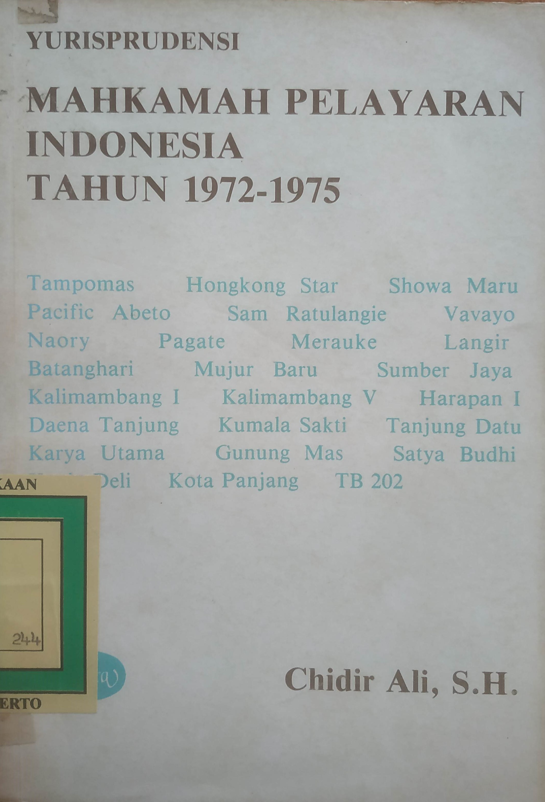 Cover Yurisprudensi Mahkamah Pelayaran IndonesiaTahun 1972-1975