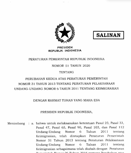 Cover Perubahan Kedua atas Peraturan Pemerintah Nomor 31 Tahun 2013 tentang Peraturan Pelaksanaan Undang-undang Nomor 6 Tahun 2011 tentang Keimigrasian