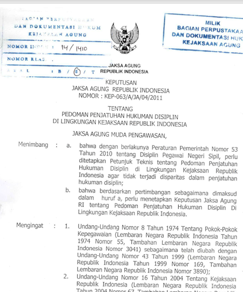Cover PEDOMAN PENJATUHAN HUKUMAN DISIPLIN DI LINGKUNGAN KEJAKSAAN REPUBLIK INDONESIA