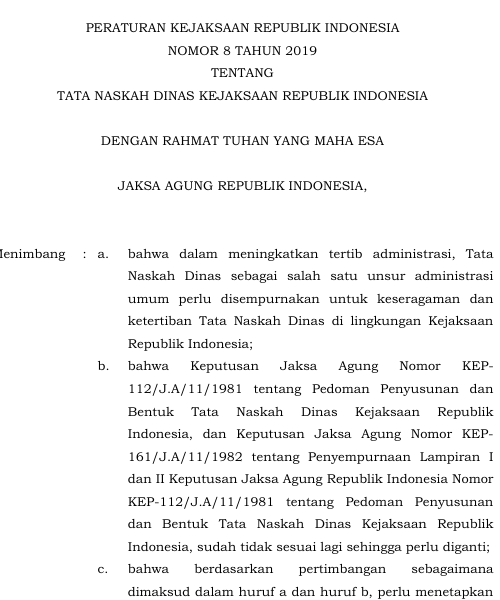 Cover Tata Naskah Dinas Kejaksaan Republik Indonesia