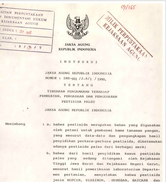 Cover TINDAKAN PENGAMANAN TERHADAP PEMBUATAN, PENGADAAN DAN PENGEDARAN PESTISIDA PALSU