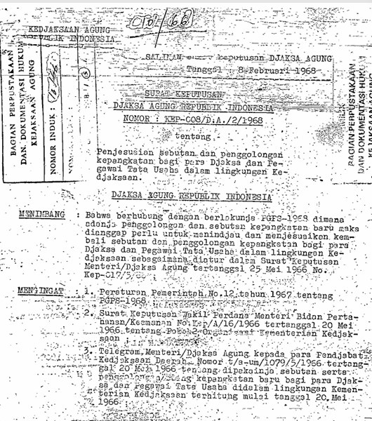 Cover PENYESUAIAN SEBUTAN DAN PENGGOLONGAN KEPANGKATAN BAGI PARA JAKSA DAN PEGAWAI TATA USAHA DALAM LINGKUNGAN KEJAKSAAN