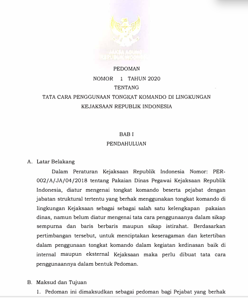 Cover Tata Cara Penggunaan Tongkat Komando di Lingkungan Kejaksaan Republik Indonesia