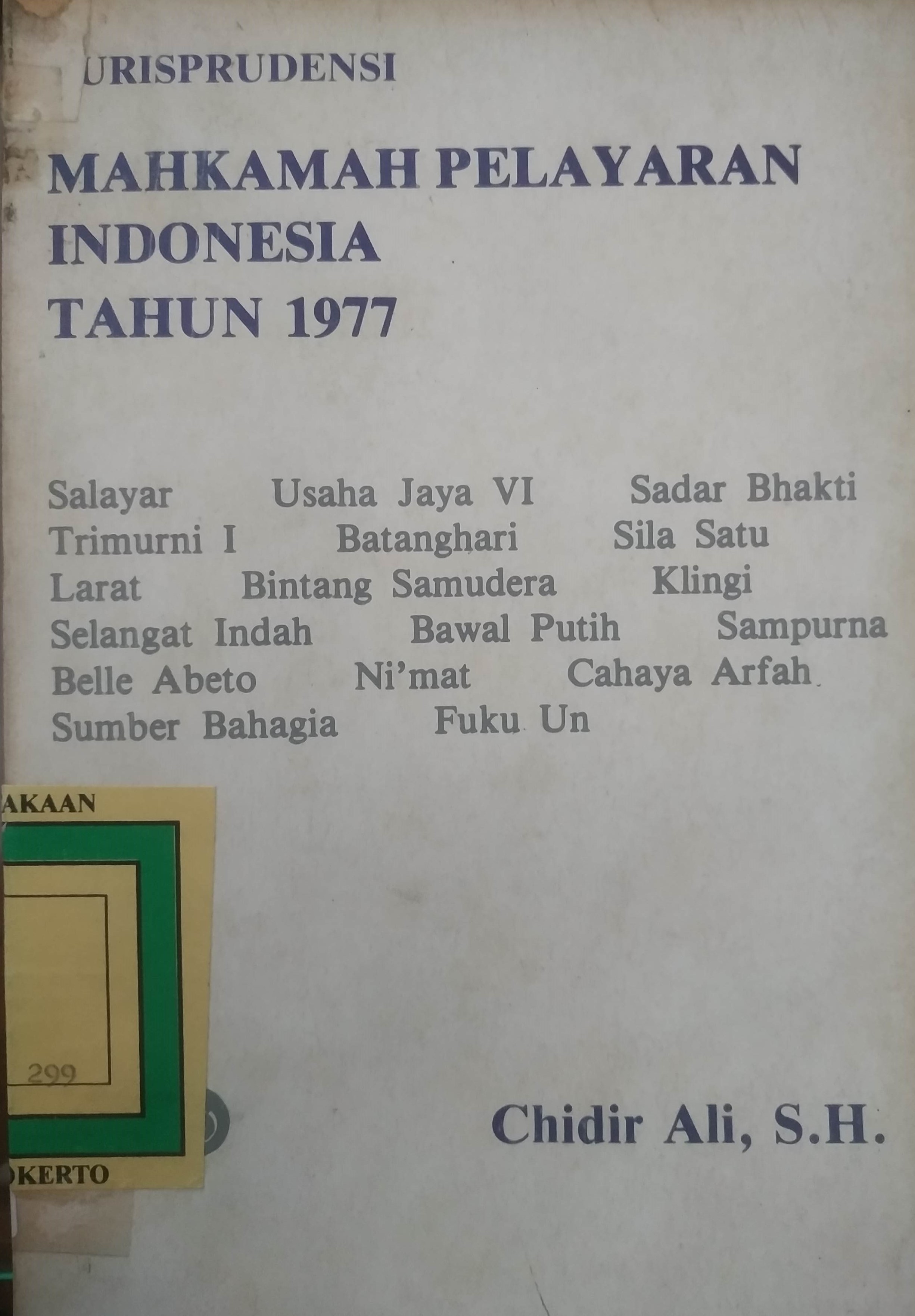 Cover Yurisprudensi Mahkamah Pelayaran Indonesia Tahun1977