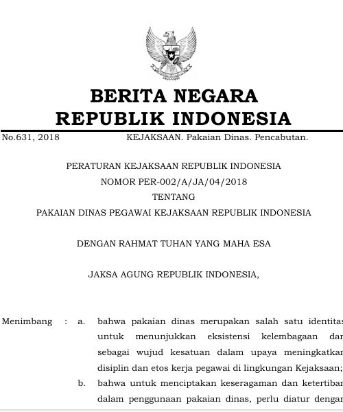 Cover Pakaian Dinas Pegawai Kejaksaan Republik Indonesia