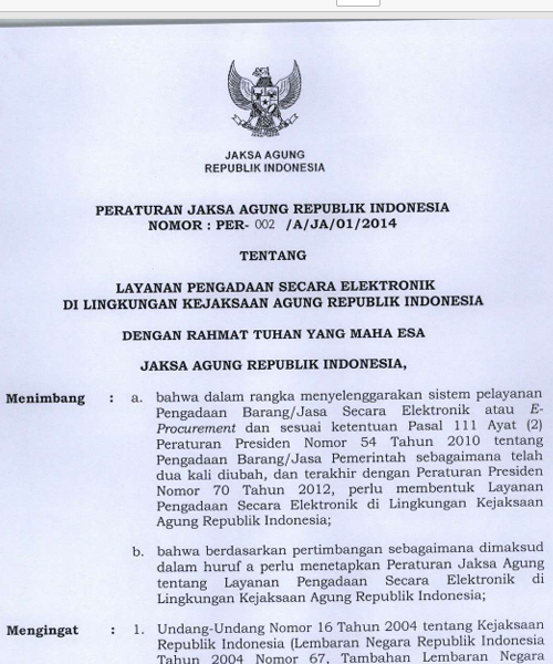 Cover LAYANAN PENGADAAN SECARA ELEKTRONIK DI LINGKUNGAN KEJAKSAAN AGUNG REPUBLIK INDONESIA
