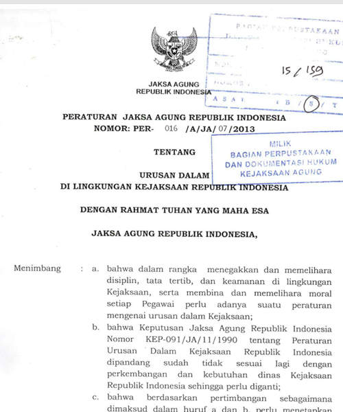 Cover URUSAN DALAM DI LINGKUNGAN KEJAKSAAN REPUBLIK INDONESIA