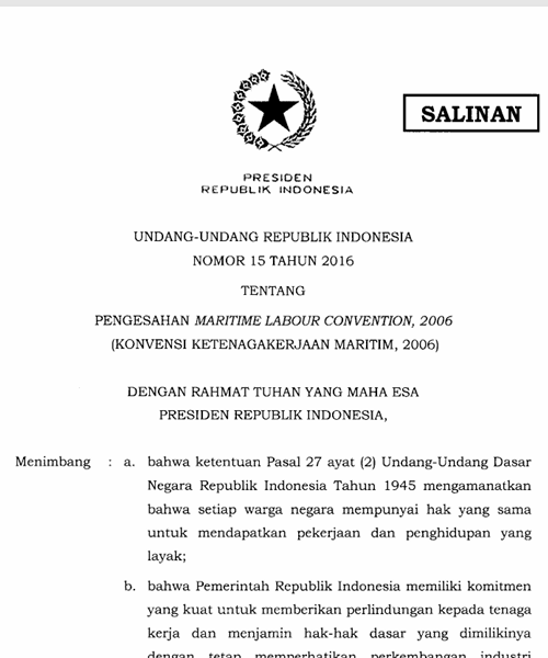 Cover PENGESAHAN MARITIME LABOUR CONWNTION, 2006