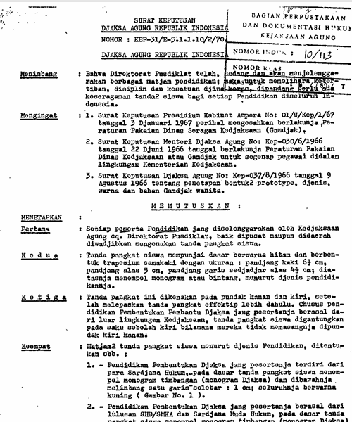 Cover TANDA PANGKAT SISWA DI DIREKTORAT PUSDIKLAT KEJAKSAAN AGUNG