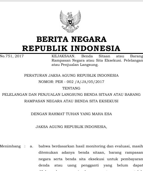 Cover Pelelangan Dan Penjualan Langsung Benda Sitaan Atau Barang Rampasan Negara Atau Benda Sita Eksekusi