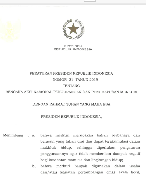 Cover Rencana Aksi Nasional Pengurangan dan Penghapusan Merkuri