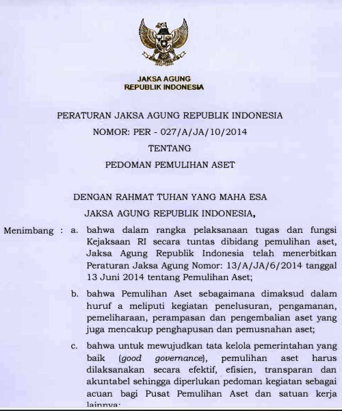 Cover Pedoman Pemulihan Aset