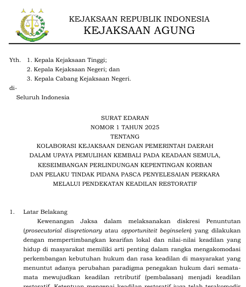 Cover KOLABORASI KEJAKSAAN DENGAN PEMERINTAH DAERAH DALAM UPAYA PEMULIHAN KEMBALI MELALUI PENDEKATAN KEADILAN RESTORATIF