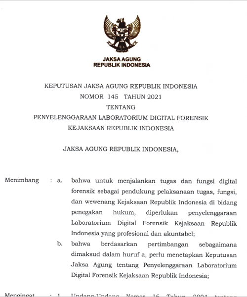 Cover PENYELENGGARAAN LABORATORIUM DIGITAL FORENSIK KEJAKSAAN REPUBLIK INDONESIA