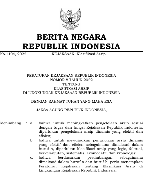 Cover Klasifikasi Arsip Di Lingkungan Kejaksaan Republik Indonesia