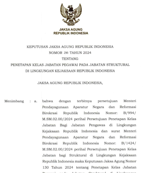 Cover PENETAPAN KELAS JABATAN PEGAWAI PADA JABATAN STRUKTURAL DI LINGKUNGAN KEJAKSAAN REPUBLIK INDONESIA