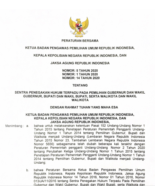 Cover Sentra Penegakan Hukum Terpadu Pada Pemilihan Gubernur Dan Wakil Gubernur, Bupati Dan Wakil Bupati, Serta Walikota dan Wakil Walikota
