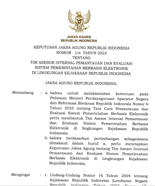 Cover TIM ASSESOR INTERNAL PEMANTAUAN DAN EVALUASI SISTEM PEMERINTAHAN BERBASIS ELEKTRONIK DI LINGKUNGAN KEJAKSAAN RI
