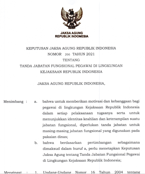 Cover TANDA JABATAN FUNGSIONAL PEGAWAI DI LINGKUNGAN KEJAKSAAN REPUBLIK INDONESIA