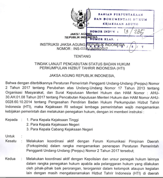 Cover TINDAK LANJUT PENCABUTAN STATUS BADAN HUKUM PERKUMPULAN HIZBUT TAHRIR INDONESIA (HTI)