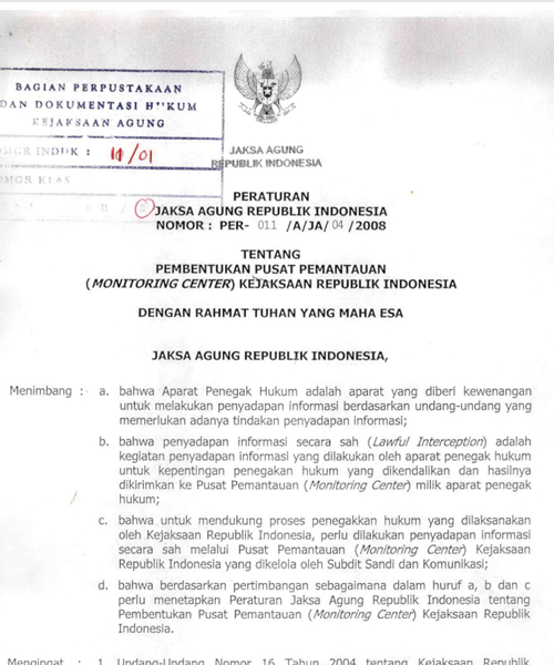 Cover PEMBENTUKAN PUSAT PEMANTAUAN (MONITORING CENTER) KEJAKSAAN REPUBLIK INDONESIA