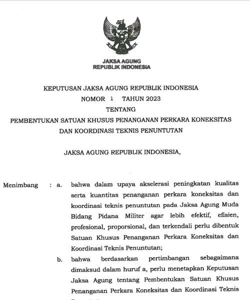 Cover PEMBENTUKAN SATUAN KHUSUS PENANGANAN PERKARA KONEKSITAS DAN KOORDINASI TEKNIS PENUNTUTAN