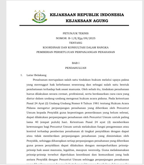 Cover KOORDINASI DAN KONSULTASI DALAM RANGKA PEMBERIAN PERSETUJUAN PERPANJANGAN PENAHANAN