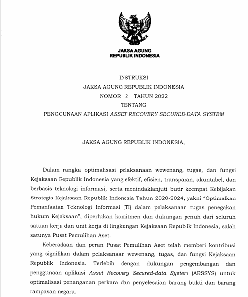 Cover PENGGUNAAN APLIKASI ASSET RECOVERY SECURED - DATA SYSTEM