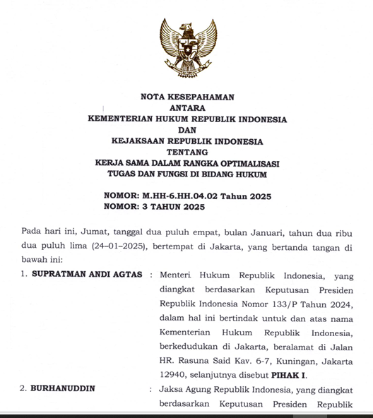 Cover KERJA SAMA DALAM RANGKA OPTIMALISASI TUGAS DAN FUNGSI DI BIDANG HUKUM_KEMENKUM