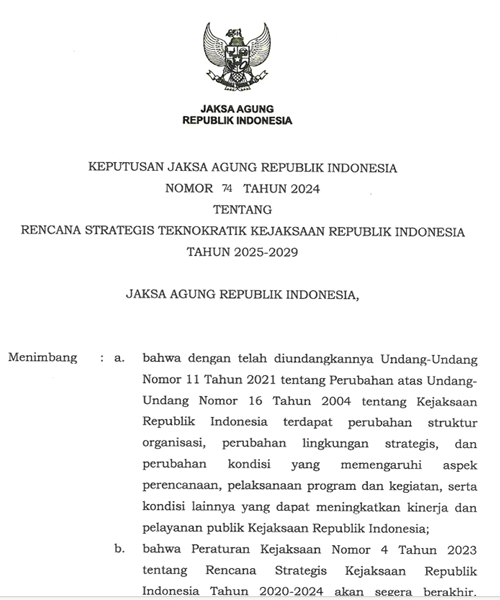 Cover RENCANA STRATEGIS TEKNOKRATIK KEJAKSAAN REPUBLIK INDONESIA TAHUN 2025 - 2029