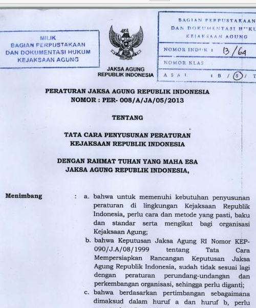 Cover TATA CARA PENYUSUNAN PERATURAN KEJAKSAAN REPUBLIK INDONESIA