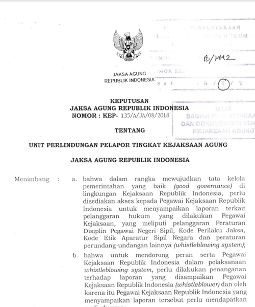 Cover UNIT PERLINDUNGAN PELAPOR TINGKAT KEJAKSAAN AGUNG